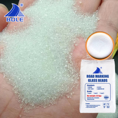 Chinese standard reflective glass beads, featuring a size range of 106-850µm, refractive index of 1.5, and 85% sphericity, designed for high-performance thermoplastic road marking paint.