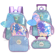 Custom Wonderful Beauty Wing Design Cartoon Kids Girls Children Wheeled Backpack School Trolley Bags