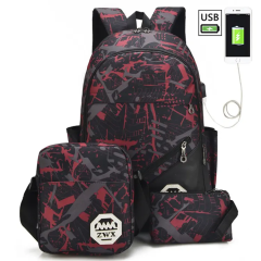 New Men's Bag Korean Style Fashion Student Schoolbag Backpack Three-piece Casual Travel & Outdoor Hiking Backpack