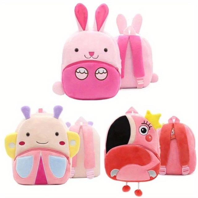Cute Animal Cartoon Double Shoulder Zipper Backpack for Boys and Girls Children's Plush Bag