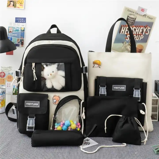 Hotselling Custom High Quality Girl Backpack Cute College 5-piece Set Girl Backpack School Bag Student Backpack Set
