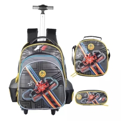 3 in 1 School Children Backpack With Wheels Student Wheeled School Detachable Backpack Trolley Bag