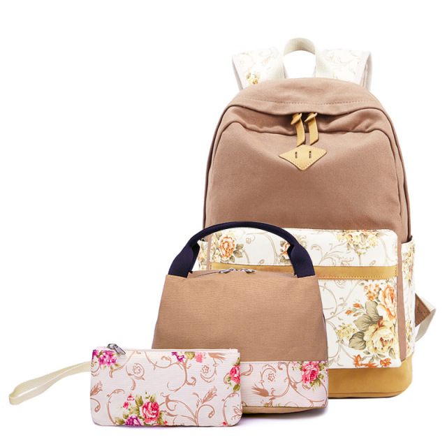 New 3pcs/Set Girl Backpack Custom Print Leisure Canvas Schoolbag Travel Backpack with Usb Charging