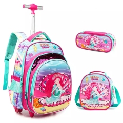 3 in 1 School Children Backpack With Wheels Student Wheeled School Detachable Backpack Trolley Bag