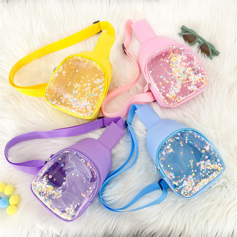 Hot New Cute Girls Chest Bag Custom Fanny Pack Waist Bag Kids Waist Shiny PVC Simple Belt Bag Fanny Pack Kids