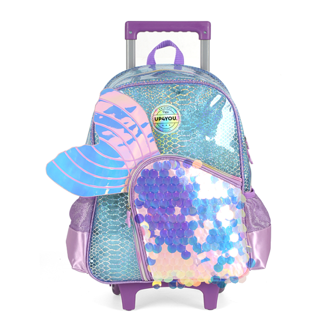 Custom Wonderful Beauty Wing Design Cartoon Kids Girls Children Wheeled Backpack School Trolley Bags