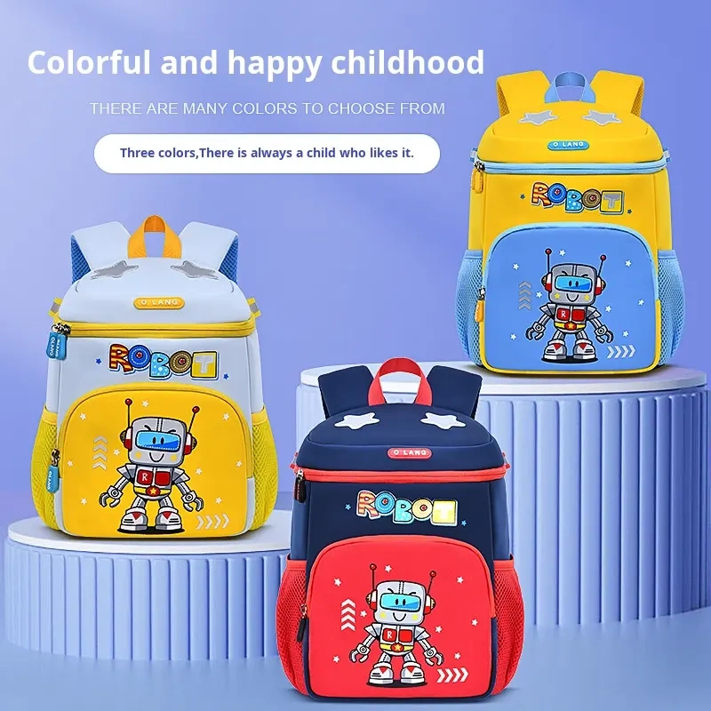Ultra-Lightweight Robot Diving Material Kindergarten Backpack Zipper Closure Spine Protection Fashion Style Waterproof Feature