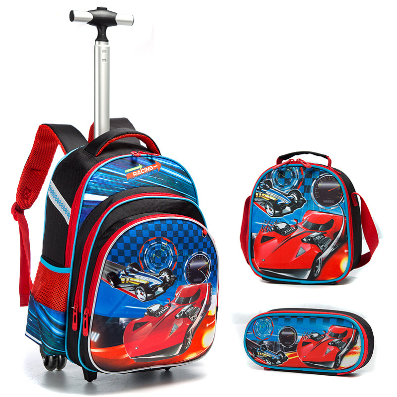 3 in 1 School Children Backpack With Wheels Student Wheeled School Detachable Backpack Trolley Bag
