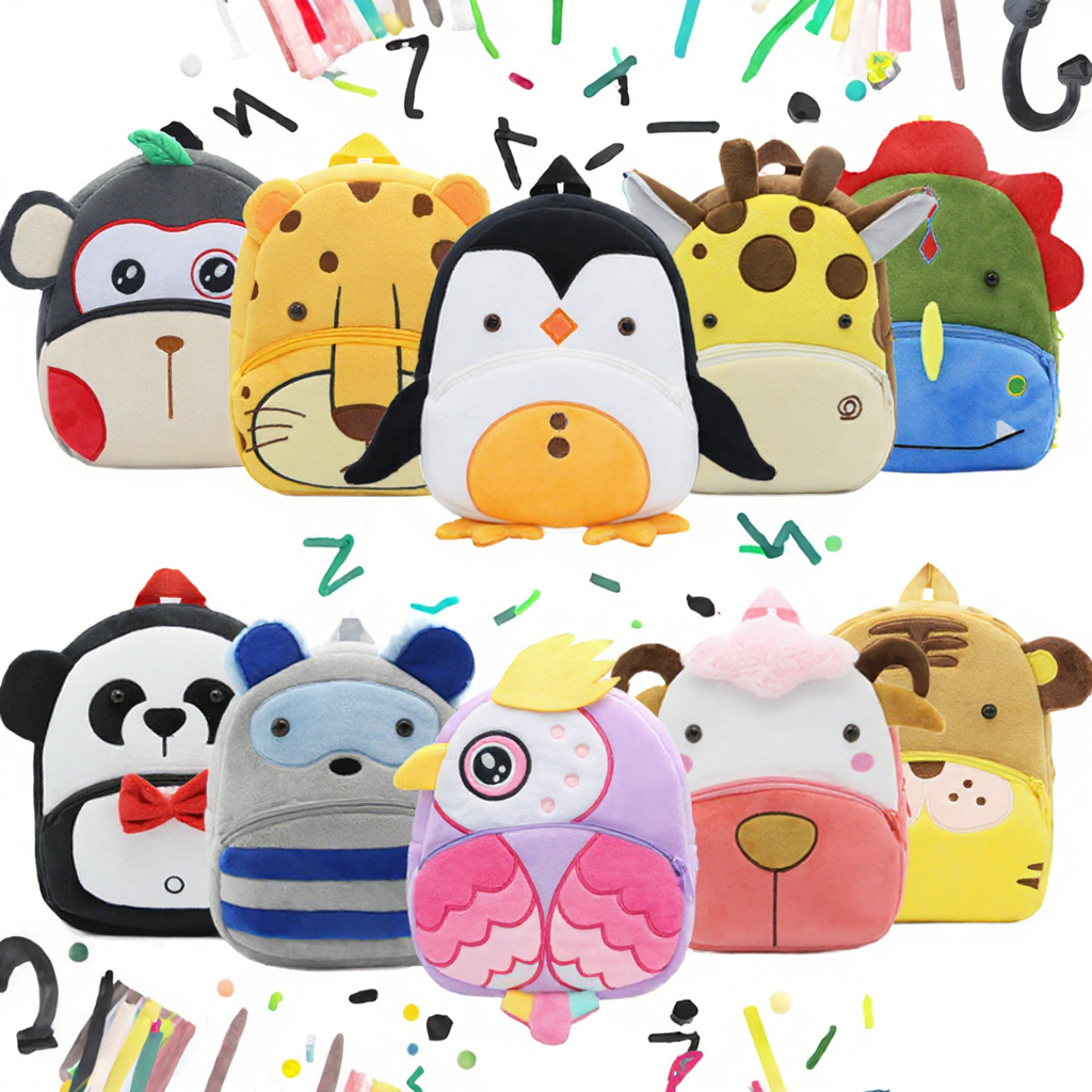Cute Animal Cartoon Double Shoulder Zipper Backpack for Boys and Girls Children's Plush Bag