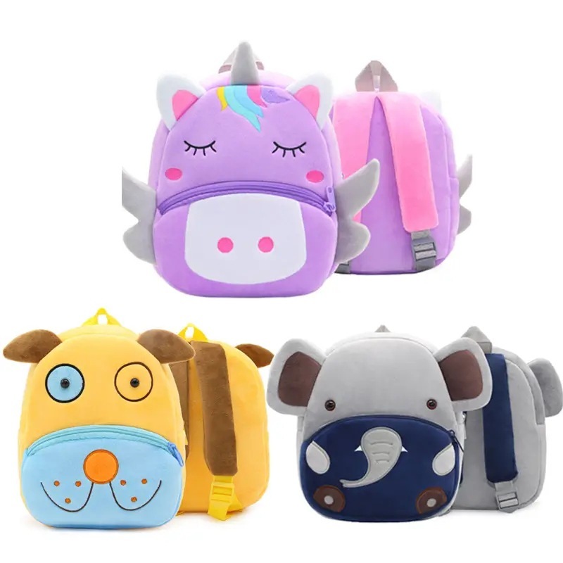 Cute Animal Cartoon Double Shoulder Zipper Backpack for Boys and Girls Children's Plush Bag