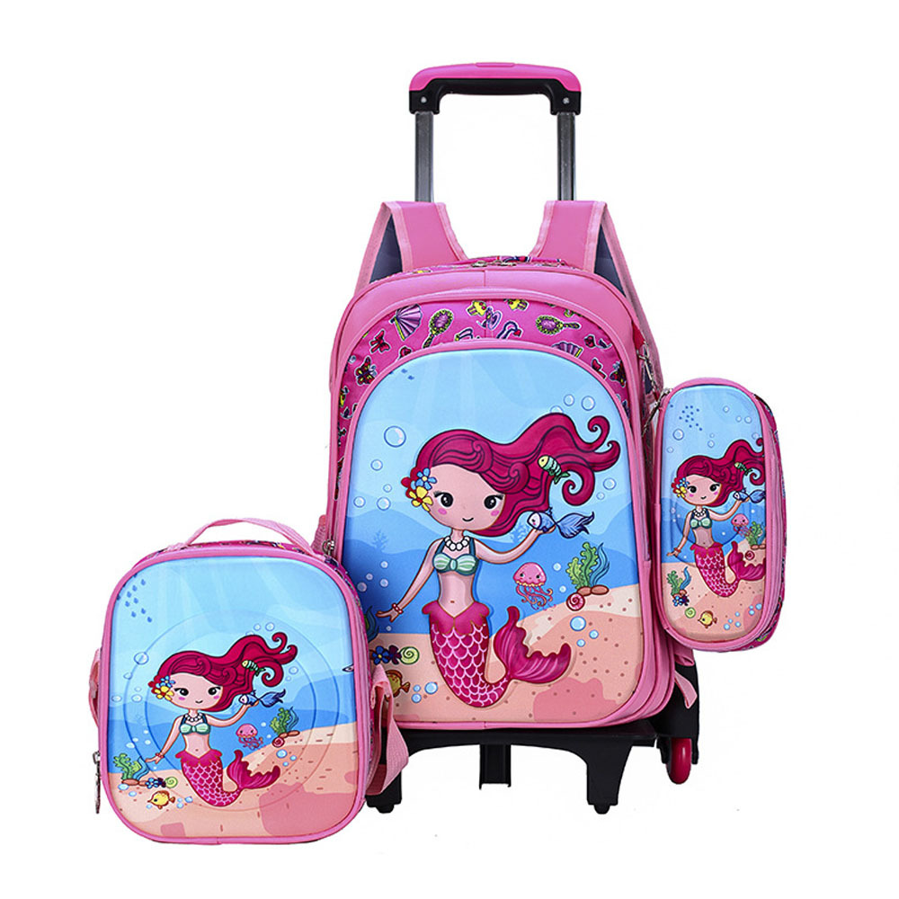High Quality Kids Rolling Schoolbag Set 3 Pcs Backpack with Pencil case and Lunch Bag6-12 Years Removable Trolley Schoolbag