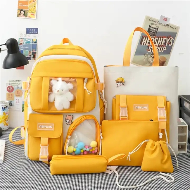 Hotselling Custom High Quality Girl Backpack Cute College 5-piece Set Girl Backpack School Bag Student Backpack Set