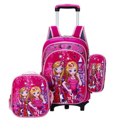 High Quality Kids Rolling Schoolbag Set 3 Pcs Backpack with Pencil case and Lunch Bag6-12 Years Removable Trolley Schoolbag