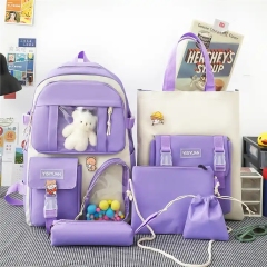 Hotselling Custom High Quality Girl Backpack Cute College 5-piece Set Girl Backpack School Bag Student Backpack Set