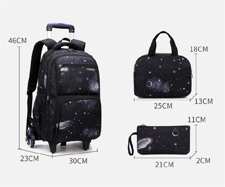 3pcs Set Kids School Rolling Backpack Trolley Bag Student Backpack on Wheels School Wheeled Backpack Bag for Teenagers Travel