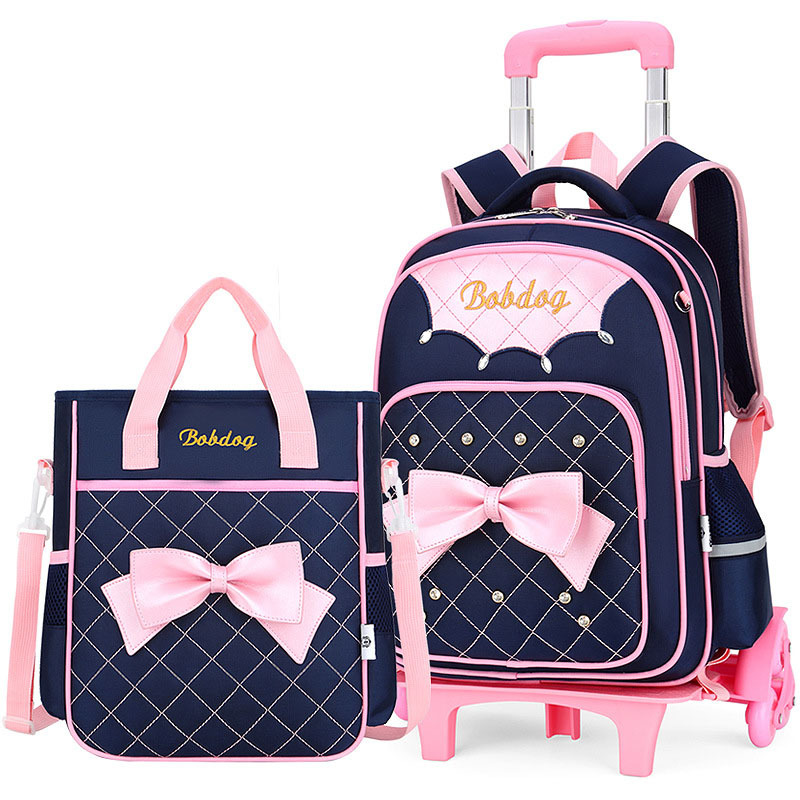 Waterproof Trolley Kids School Bags with Wheels Chinese Factory Custom Logo 6-12 Years Old Diamond Girls Primary School 20-35L