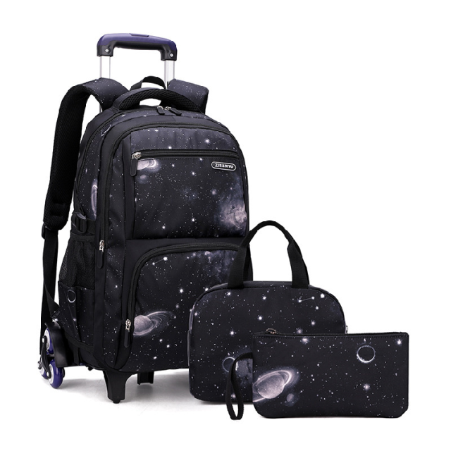 3pcs Set Kids School Rolling Backpack Trolley Bag Student Backpack on Wheels School Wheeled Backpack Bag for Teenagers Travel