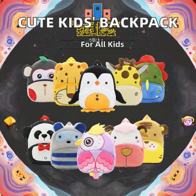 Cute Animal Cartoon Double Shoulder Zipper Backpack for Boys and Girls Children's Plush Bag