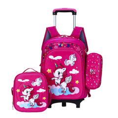 High Quality Kids Rolling Schoolbag Set 3 Pcs Backpack with Pencil case and Lunch Bag6-12 Years Removable Trolley Schoolbag