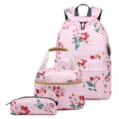 Personalised School Bags with Lunch Box Black Flower Backpack Bulk Character Satchel