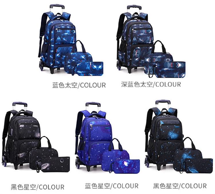 3pcs Set Kids School Rolling Backpack Trolley Bag Student Backpack on Wheels School Wheeled Backpack Bag for Teenagers Travel