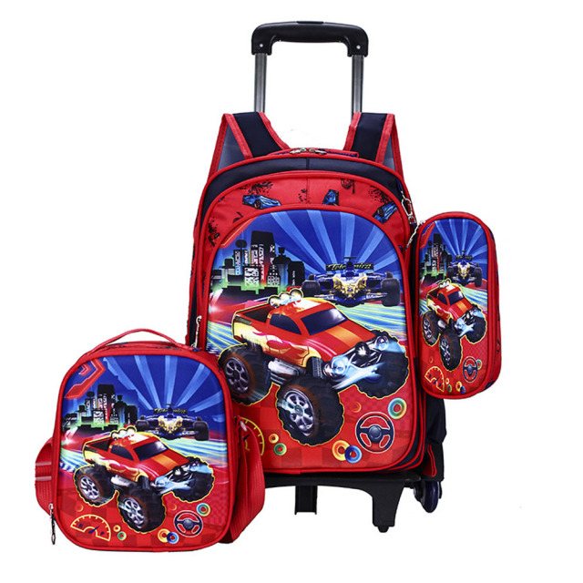 High Quality Kids Rolling Schoolbag Set 3 Pcs Backpack with Pencil case and Lunch Bag6-12 Years Removable Trolley Schoolbag