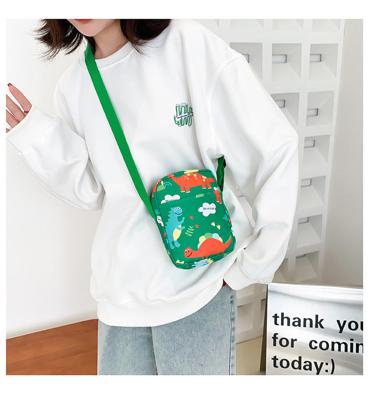 Hot Graffiti and Cartoon Print Dinosaur Pattern Messenger Bag with Zipper Closure Polyester Lining Bag for Boys and Girls