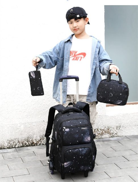 3pcs Set Kids School Rolling Backpack Trolley Bag Student Backpack on Wheels School Wheeled Backpack Bag for Teenagers Travel
