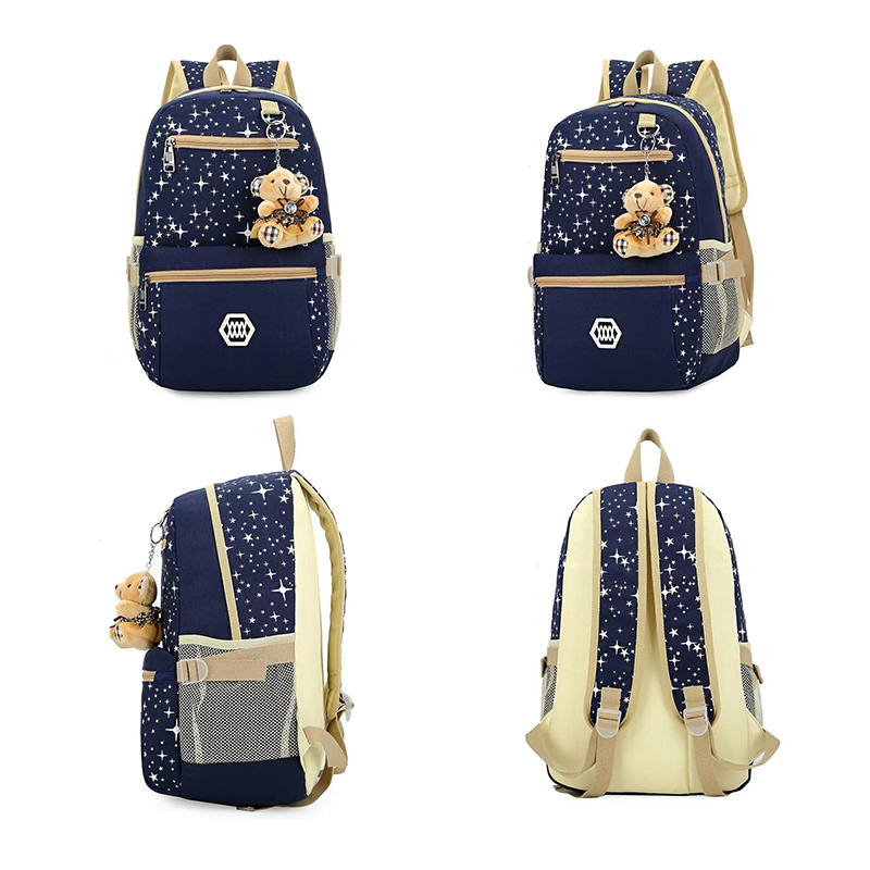 POP DUCK 3pcs/set School Bags for Girls Women Backpack School Bags Star Printing Backpack Schoolbag Women Travel Bag Rucksacks