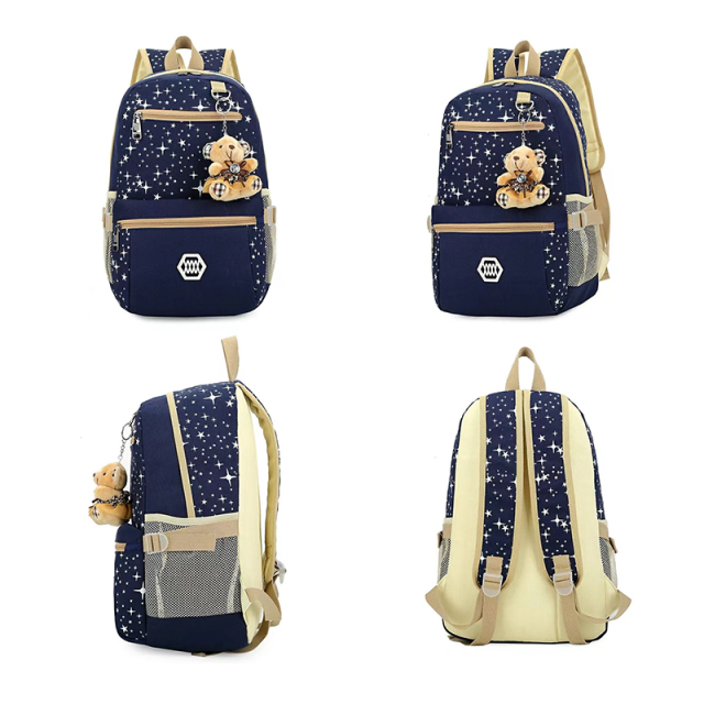 POP DUCK 3pcs/set School Bags for Girls Women Backpack School Bags Star Printing Backpack Schoolbag Women Travel Bag Rucksacks