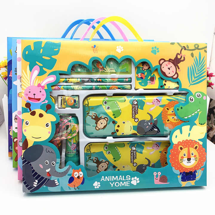 New Arrived Cartoon Student School Supplies Gift Set Children Stationery Learning Set Birthday Gift Portable Gift Box