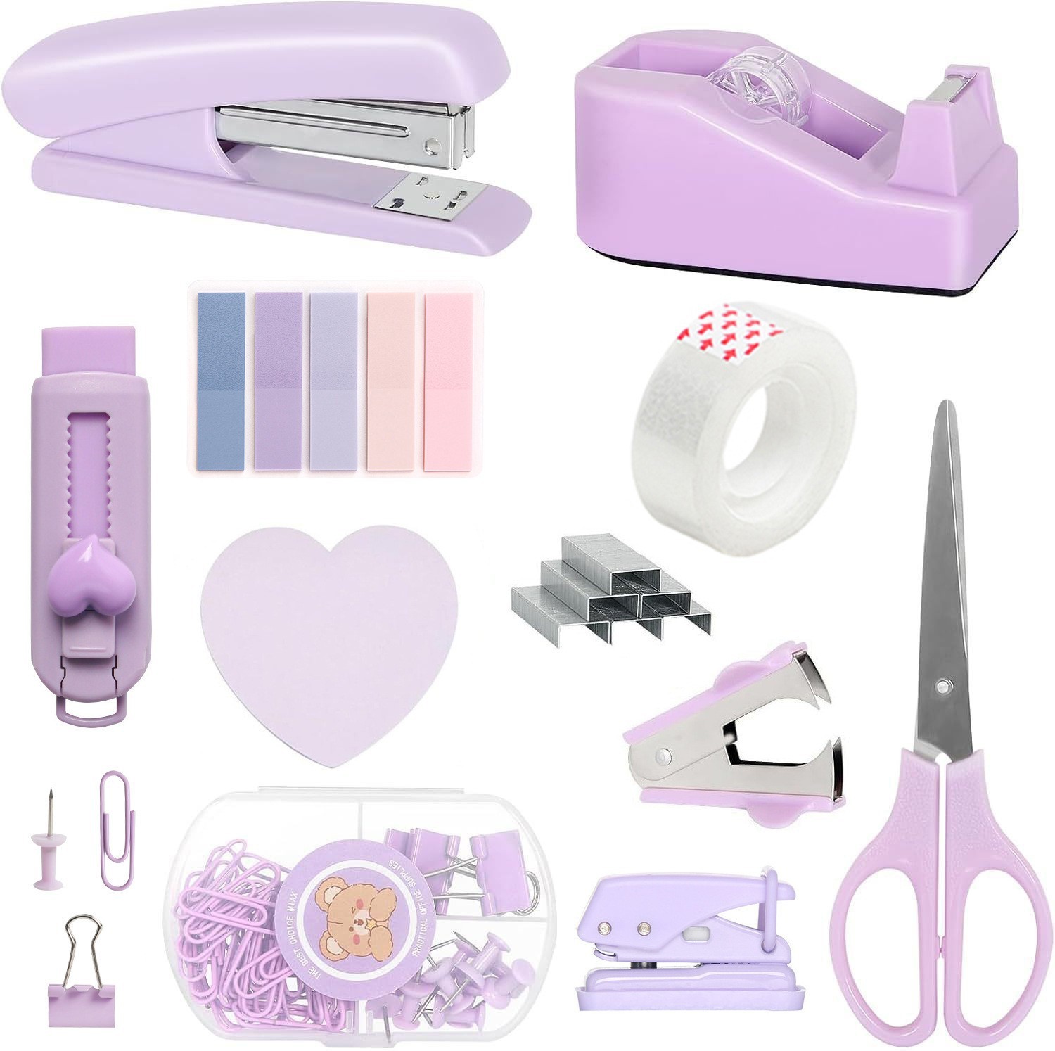 Ready Stock Cross-Border Pink Desktop Office Stationery Set for Students Includes Stapler Tape Holder Scissors