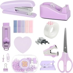 Ready Stock Cross-Border Pink Desktop Office Stationery Set for Students Includes Stapler Tape Holder Scissors
