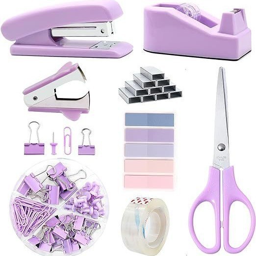 Customized pink Office Stationery Set Wholesale Cross-border Stapler Scissors Book Multi-functional Binding Combination