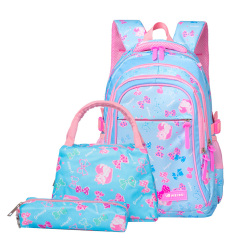 Girls Butterfly Printing Teenager Bookbags Children Backpacks Kids Primary School Bag Set with Lunch Bag and Pencil Case