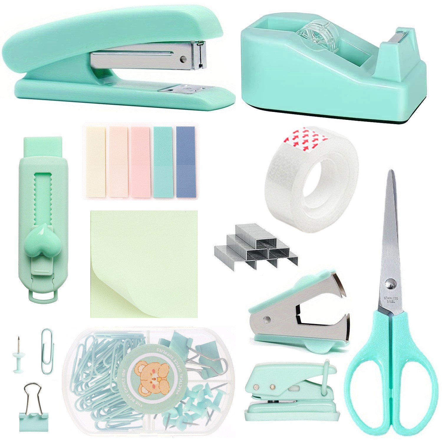 Ready Stock Cross-Border Pink Desktop Office Stationery Set for Students Includes Stapler Tape Holder Scissors