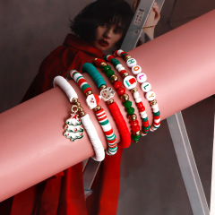 New Christmas Gift Santa Claus Elk Alphabet Hand String Mixed Color Polymer Clay Elastic Rope Christmas Bracelet Gifts