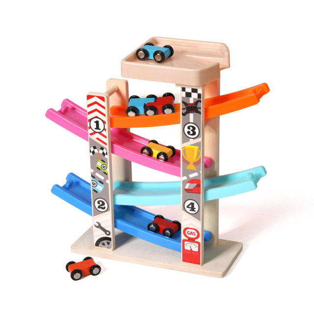 Hot Sale Preshcool Wooden Toy Car Ramp for Toddlers Montessori Fun Car Speed Racing Track Car Games Toy Set