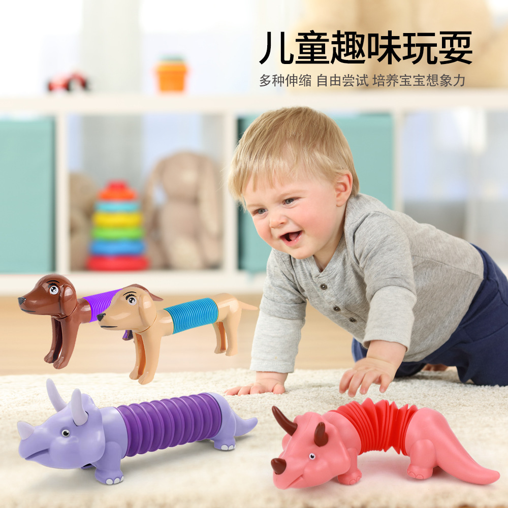 Hot Selling Children's telescopic toys cartoon dinosaurs animals Lalale bendable and varied stress-relieving toys gifts