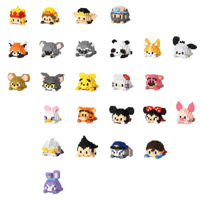Mini 1:8 Scale Building Block Kit Plastic Cartoon Character Animals Model Educational DIY Games Toys for Children