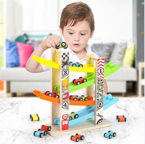 Hot Sale Preshcool Wooden Toy Car Ramp for Toddlers Montessori Fun Car Speed Racing Track Car Games Toy Set