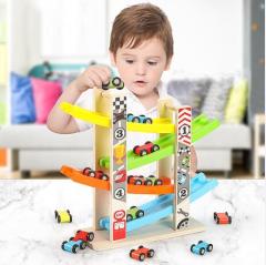 Hot Sale Preshcool Wooden Toy Car Ramp for Toddlers Montessori Fun Car Speed Racing Track Car Games Toy Set