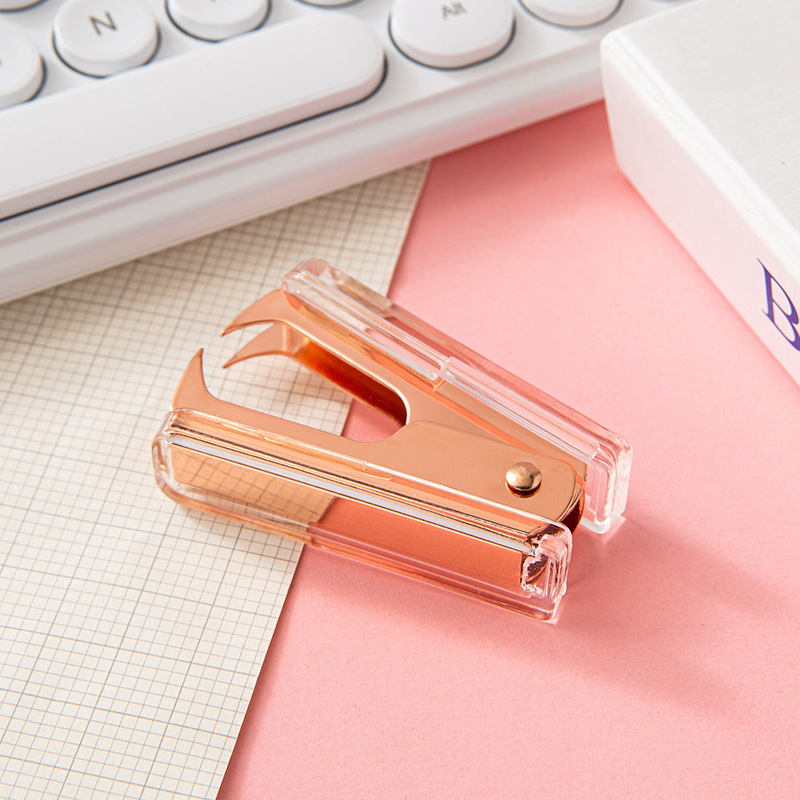 Hot Acrylic Stapler Luxury Rose Gold Rose Pink Staple Remover Staples Screwdriver Acrylic Gold Desktop Staple Stapler Matching