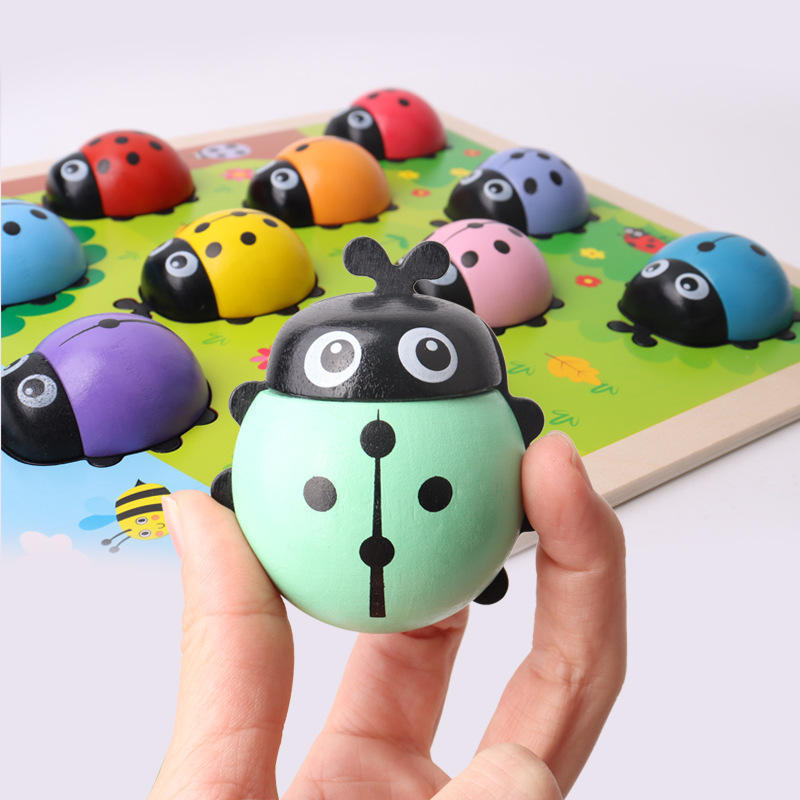 Hotsale Kindergarten Children Early Education Puzzle Cognitive Number Little Ladybug Wooden Toys