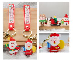 Hotsale New Arrive PVC Soft Christmas Keychain Cute Cartoon Bag Ornaments Christmas Small Keychain New Year Decor Xmas Keyring