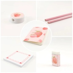 Custom Back to School Supplies Notebook with Pen Clip Kit Pink Strawberry Stationery Gift Set