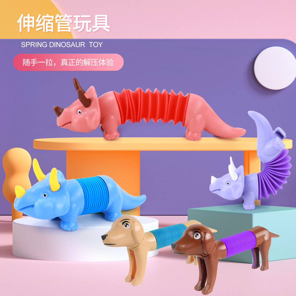 Hot Selling Children's telescopic toys cartoon dinosaurs animals Lalale bendable and varied stress-relieving toys gifts