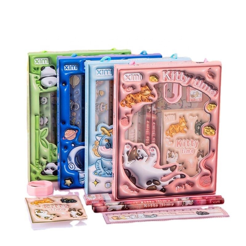 Back to School Stationery Set Cute Design School Supplies School Essentials with Pens Scissors Ruler Eraser Pencil Sharpener