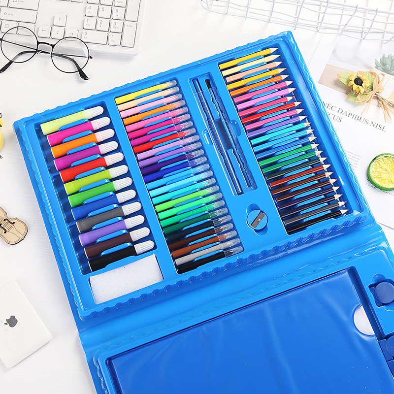 Custom Non-Toxic Plastic Kids Painting Drawing Art Set Coloring Book Stationery Set with Easel for Kids