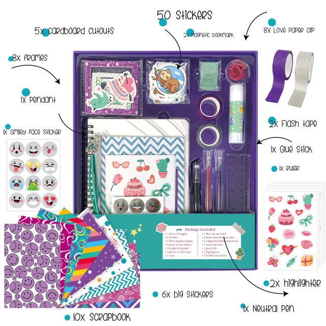 Cute Art Crafts Tween & Teenage Kids Scrapbook Diary Supplies Set Cool Birthday Gifts Ideas DIY Journal Kit for Girls